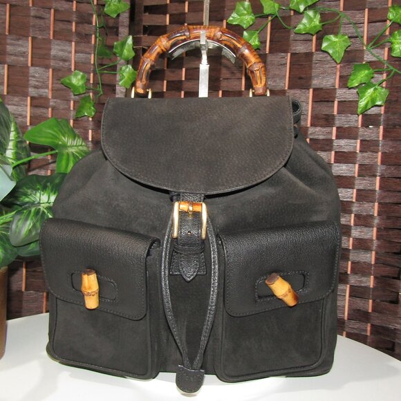 AUTH GUCCI BLACK SUEDE BACKPACK - Picture 1 of 7